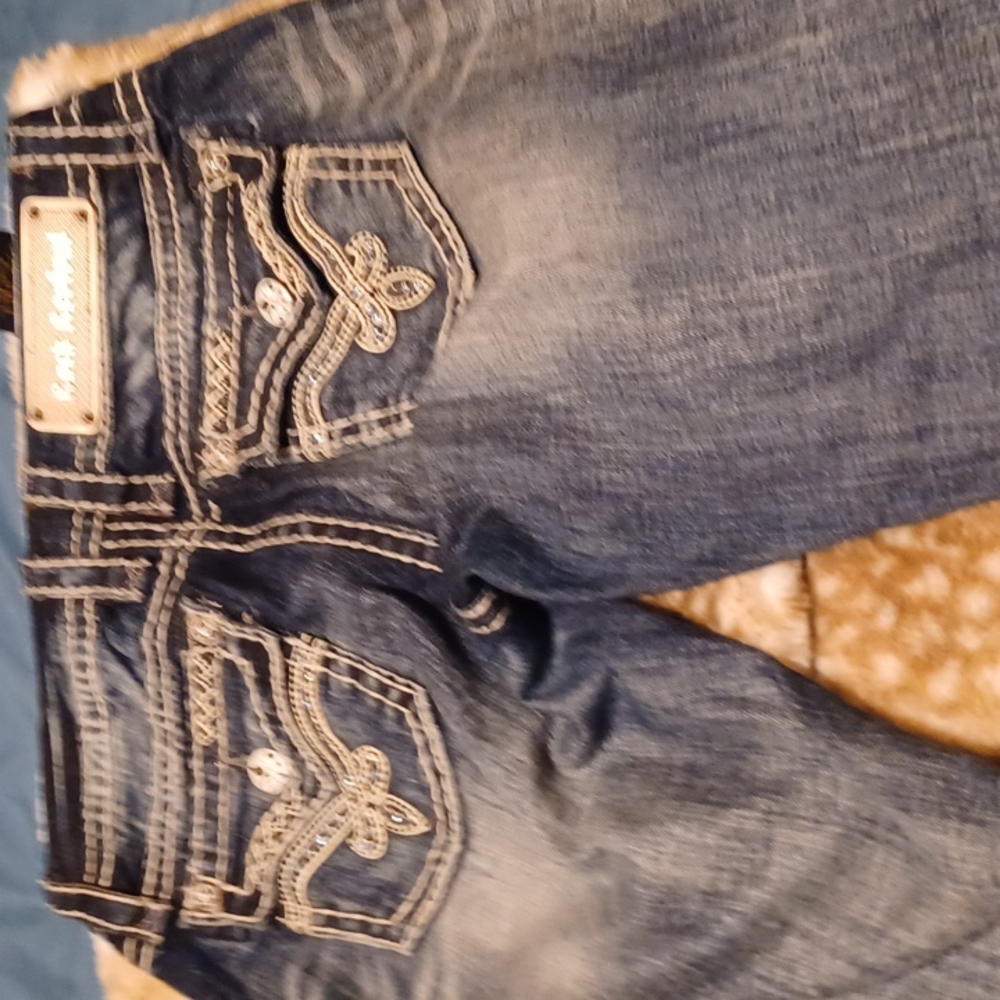 Rock Revival Joey Easy Boot Jeans Womens Sz 26 Rhinestone Studded Stretch Blue